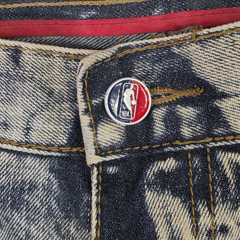UNK Heritage America Jeans Mens 36 x 34 NBA Basketball Distressed Patches Grunge - Picture 9 of 16